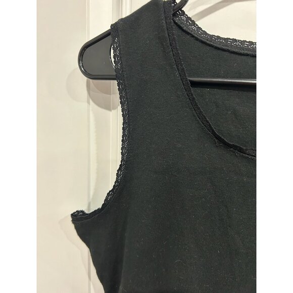 Real Comfort Lace Trim Tank Top Black Sz Large Scoop Neck Sleeveless Knit Cotton - Picture 4 of 9